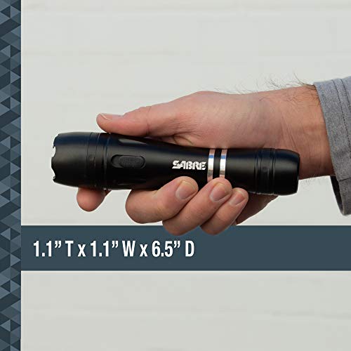 Sabre 2-In-1 Tactical Stun Gun With Led Flashlight, Self Defense Stun Gun With 2.517 Μc Charge Produces Intolerable Pain, 130 Lumen Led Light, Safety Switch, Belt Holster, Rechargeable Battery #TOP2