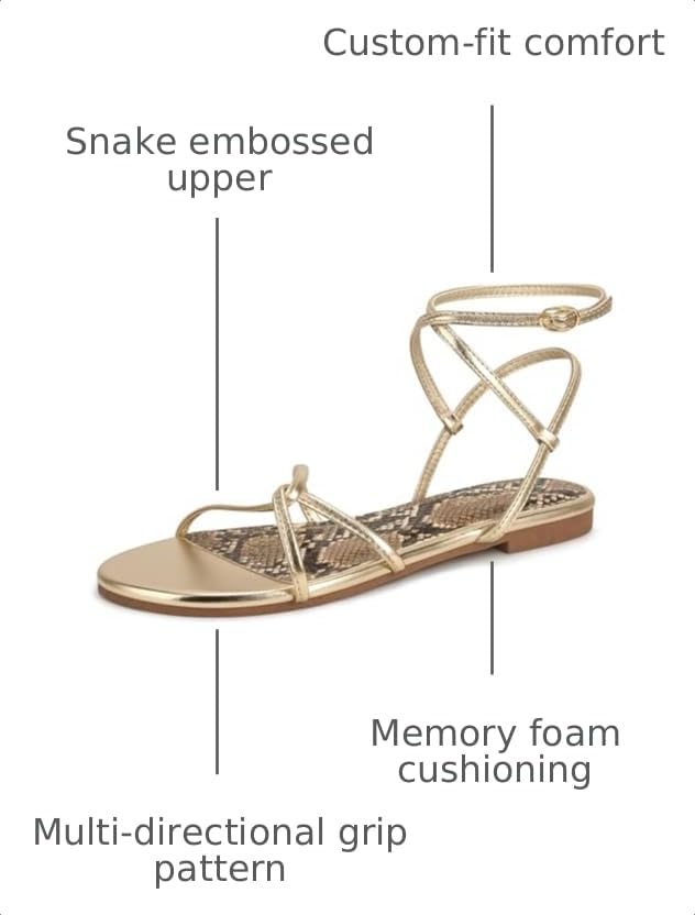 Image of Women's Flat Sandals Strappy Open Round Toe Lace Up Shoes with Adjustable Ankle Strap for Summer
