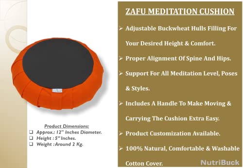 Image of Buckwheat ZAFU Meditation Cushion Filled with Buckwheat Hulls (Orange & Grey)