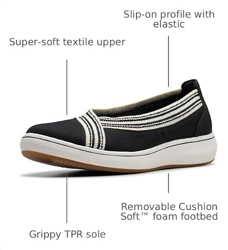 Clarks Clarks CloudSteppers Womens BreezeSky Air Slip On Shoes, Black Textile, 9 Medium US