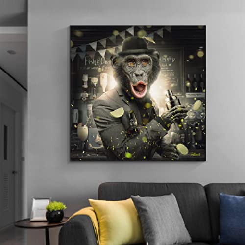 Affiche moderne barman singe en toile déco murale 30x30cm - 2