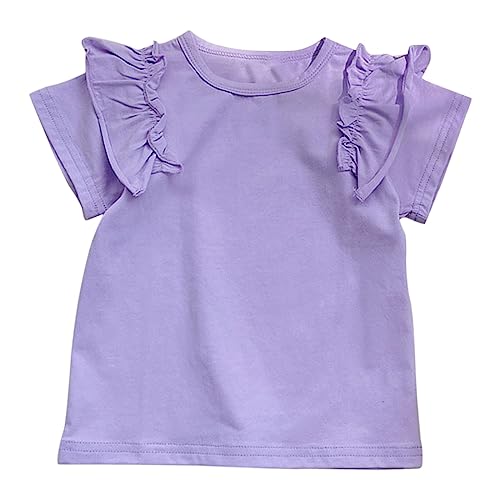 Solid Ruffle Short Sleeve Top for Toddler Girls 1 to 7 Years Basic Plain School Clothes Kids Casual Blouse Tee