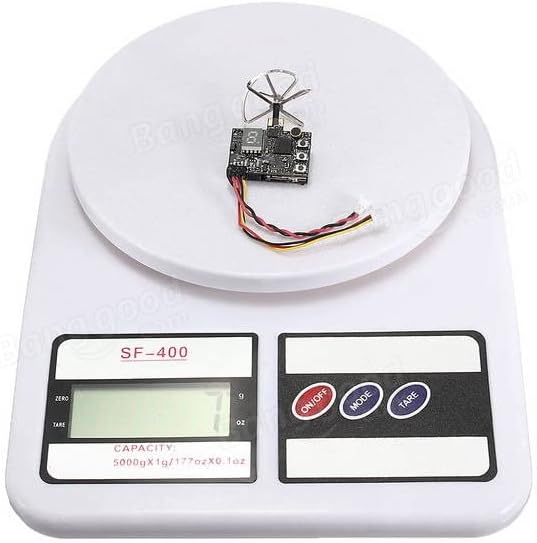 hobbyant DTX03 DVR FPV Transmitter on a digital scale, showing its light weight