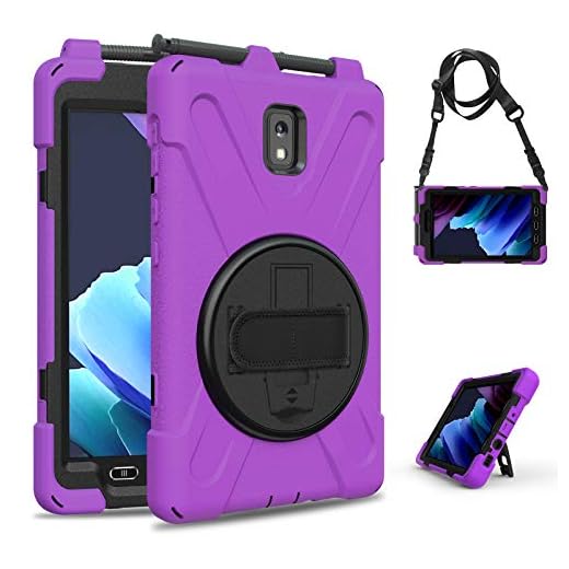 Capa para Samsung Galaxy Tab Active 3 8 polegadas T570 T575 T577, capa resistente à prova de choque, 3 camadas infantil durável com suporte giratório 360, alça de ombro e alça de mão (roxa)