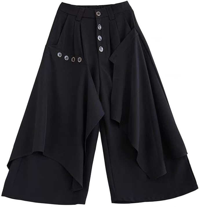 Duberess Women's Gothic Harem Pants - Drop Crotch Wide Leg Trousers with Elastic Waist & Irregular Hem Boho Pants