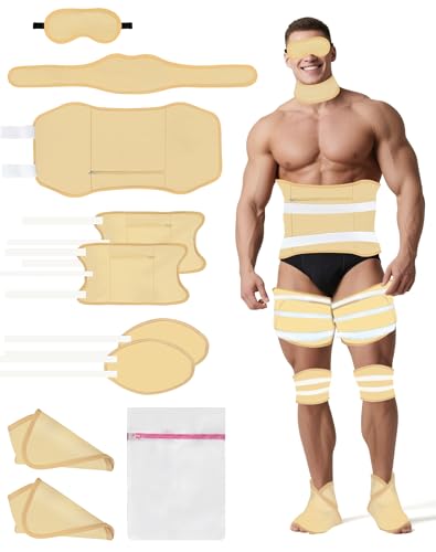 GKVIP 10pcs Plus Size Castor Oil Pack Wrap Kit for Men with Adjustable Elastic Strap, Reusable Machine Washable Soft Flannel Cotton Women Castor Oil Pack Set for Stomach, Neck, Eye, Knee,Foot,Leg