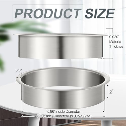 Image of Honeydak 2 Pieces 6 inch (Nominal) Diameter x 2 inch Height 304 Polished Stainless Steel 6 inch x 2 inch Trash Grommets for Countertop Inserted Trash Kitchen Cabinet Counter Bin, Ease to Install