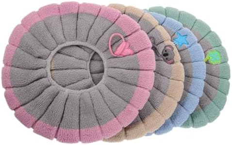 Kisangel 4pcs Reusable Toilet Seat Cover Pads with Knitted Polyester Construction and Handle Design, Comfortable Warm Plush Toilet Cushion Pad for Home and Travel Use, Washable