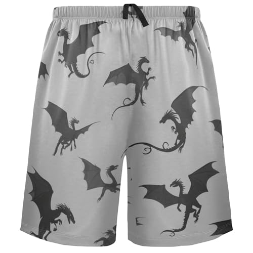 visesunny Men's Pajama Shorts Summer Cute Flying Dragons Soft Sleep Shorts for Men Pjs Bottoms Pants with Pockets S