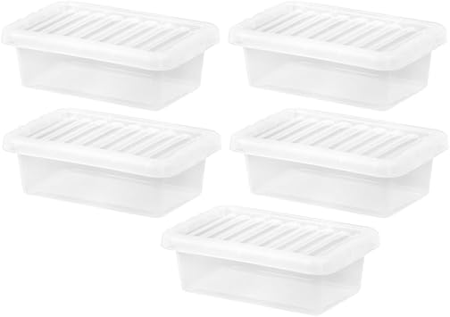 Set of 5 4 Litre Small Plastic Wham Storage Boxes With Lids Crystal Clear Storage Box With Clip Locked Lid BPA Free Containers Storage Organisers For Crafts Stationery Kitchen 32 x 20 x 10cm