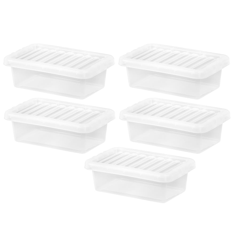 (Set of 5) 4 Litre Small Plastic Wham Storage Boxes With Lids Crystal Clear Storage Box With Clip Locked Lid BPA Free Containers Storage Organisers For Crafts Stationery Kitchen (32 x 20 x 10cm)