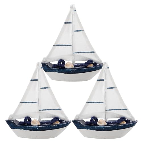 GARVALON 3 Piezas Miniaturas de Barcos de Vela de Madera de Decoración Náutica de Mesa Estilo Mediterráneo para Oficina Baño y Hogar
