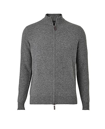 Savile Row Company Cardigan zippé en laine mérinos et cachemire mélangé pour homme, gris foncé, XXL Cover