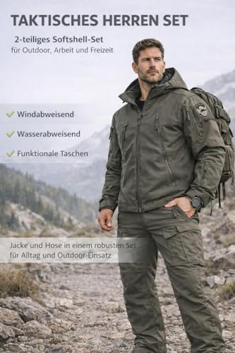 VBVARV Taktische Jacke Hose Set Herren, Wasserabweisend, Militär Anzug,Military Green,XL