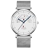 Relojes Categorías: Hombres MUJIE Reloj Redondo para Hombres Lujo Impermeable de Acero Inoxidable Malla de Malla Reloj Menaje de Moda Fecha de Reloj Reloj Chico (Color : Silver)