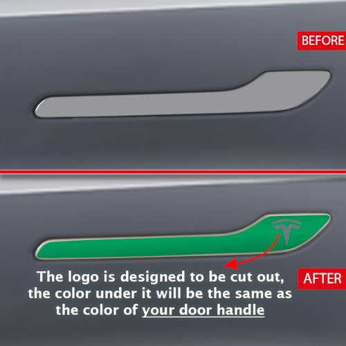 Image of IPG Compatible for Model 3 / Model Y /Juniper Door Handle Decal Sticker Wrap Kit (Set of 4) with Tesla Logo Personalize Your Tesla (Reflective Series - Green)