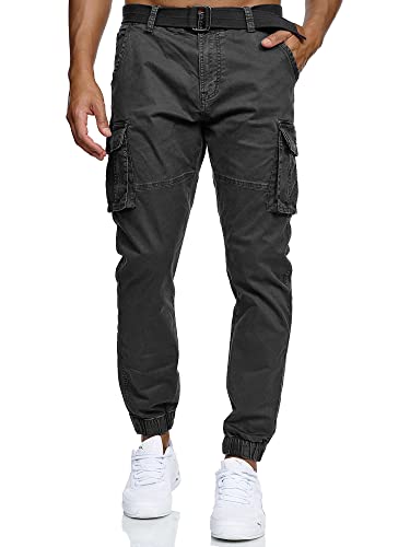 Indicode Herren Kerr Cargohose aus 98% Baumwolle inkl. Gürtel | Cargo Hose für Männer Black M