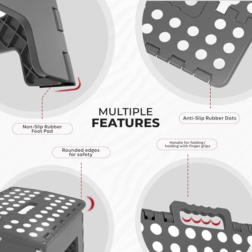 Utopia Home 折りたたみ式ステップスツール 高さ9インチ (1パック) - 耐荷重300ポンド - 軽量プラスチック折りたたみ式ステップスツール キッチン バスルーム リビングルーム用 (ライトグレー)