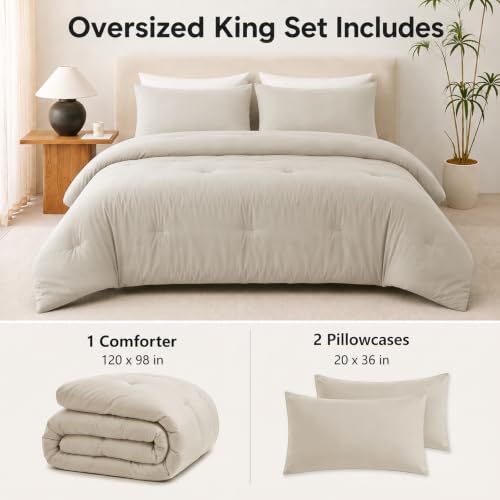 CozyLux Oversized King Comforter Set, 3 Pieces Beige Quilted Bedding by CozyLux - Used condition - Image 2