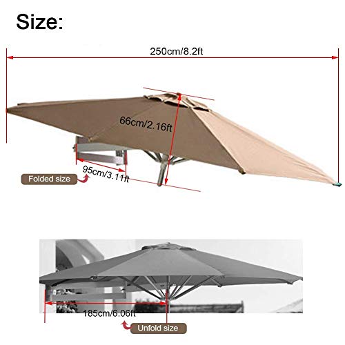 Wall-Mounted Patio Parasol Umbrella with Metal Pole, Outdoor Sun Shade Canopy Umbrellas for Pool Garden Beach, Waterproof - Image 4