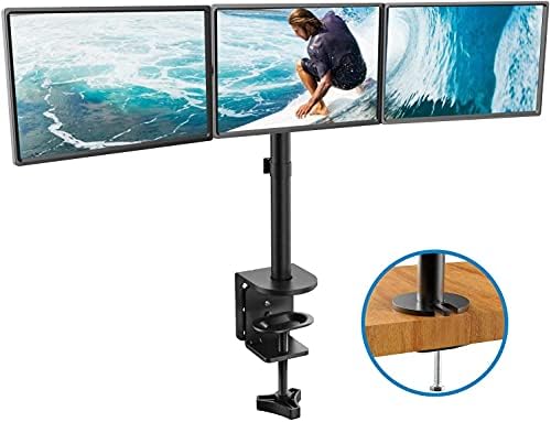HUANUO Triple Monitor Stand, Triple Monitor Arm, Triple Monitor Mount for 3 Monitors 13-24", Monitor Arm Desk Mount Support Max.10 Kg Per Arm, 2 Mounting Options, VESA 75x75 / 100x100