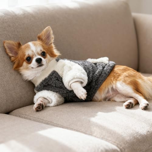 NAMSAN Pull d'hiver pour petit chien avec poche en polaire chaude pour petit chien/chiot Gris Taille L – Image 4