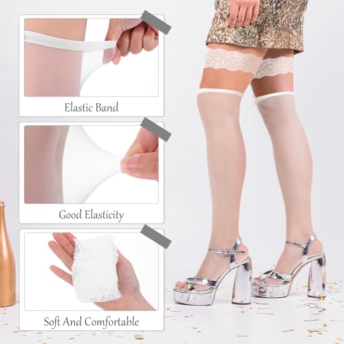 Thigh High Stockings for Women, Lace Top Sheer Stocking Silky Bow Suspenders Pantyhose Stay Up Nylons4