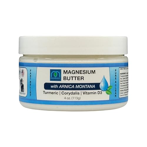 MOJObody Magnesium Body Butter with Vitamin D3, Arnica Montana, Turmeric & Corydalis – Soothing Topical Magnesium Cream – Nourishing Skin Moisturizer – Vegan