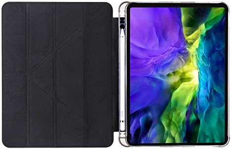 Aksesuarcim Apple iPad Pro 12.9 2020 (4.Nesil) ile Uyumlu Kılıf Silikon Yumuşak Kalem Bölmeli Esnek 4 Farklı Stand Olabilen Tablet Kılıfı Siyah