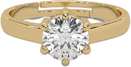 1 Ct. VVS Moissanite Diamond Quality Solitaire Ring for Women Girls in 925 Sterling Silver with 18k Gold Plated, Adjustable Ring, Elegant Jewelry Gift for Her, Promise Ring