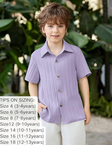 Image of Arshiner Boys Casual Short Sleeve Button Down Shirt Fashion Textured Summer Beach Shirt 3-13 Years Old