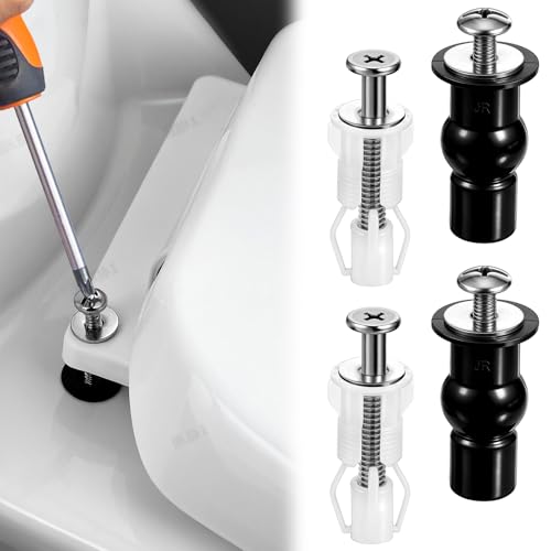 2 Set Toilet Seat Screws, Universal Metal Toilet Seat Bolts and Nuts Set with Expanding Rubber Plastic Nuts, Easy Installation Top Mount Hardware Replacement Kit for Most Toilets Seats (Black, White)