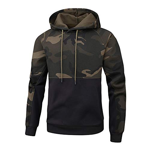 Mens Sweatshirts,Grimgrow Camo Hoodies Pullover Casual Sports Outwear Hooded Sweatshirt with Kangaroo Pocket Black XS