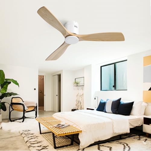 Sofucor Ceiling Fan No Light 52 Inch Flush Mount Ceiling Fan, Quiet Reversible DC Motor, Solid Wood Indoor Outdoor Ceiling Fan with Remote Control, 6-Speed for Bedroom Patio Farmhouse by Sofucor - Image 8