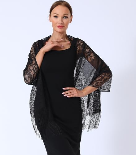 Lace Shawls and Wraps for Evening Dresses, with Fringe, Elegant Shawl for Women Formal Wedding Accessory4
