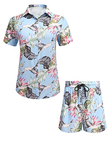Coofandy Women's Short Sleeve Cute Print Button Down Shirt Summer Blouse And Shorts Set #TOP3