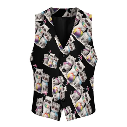 Cute Cat Men's Suit Vest Waistcoat Vests Formal Dress with 2 Pockets for Business Casual Tuxedo3