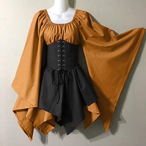 Costume médiéval pour femmes aux finitions corset rétro et manches trompette