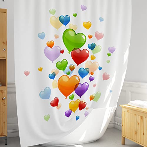 Rideau de douche pour baignoire de joli motif ballons coeurs | Rideau douche anti moisissures décoratif moderne|superbe qualité d'impression sur rideau de douche tissu étanche avec crochets inclus