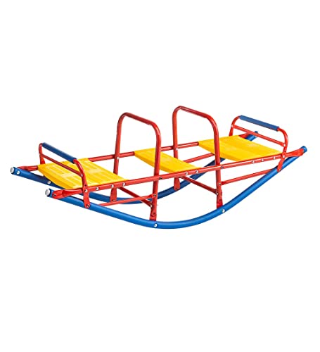 Kid's Metal Rocking Seesaw Teeter Totter With Handlebars, Weather Resistant Backyard Playground Equipment, Max Weight 140 Lbs #TOP6