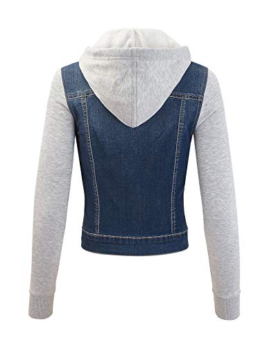 Fashionmille Women Denim Trucker Jacket W/Long Fleece Sleeve-Fwj1064-D Denim-L #TOP2