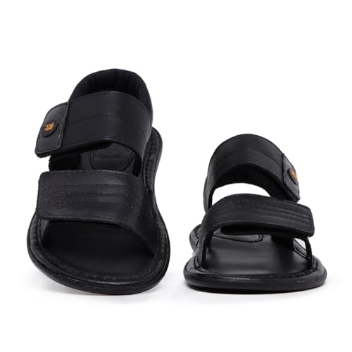 Sandália de Couro Masculina Confortável Ajuste em Velcro Prático e Resistente (38, Preto)