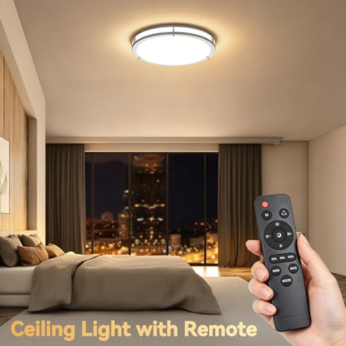 Kalium LED Ceiling Light with Remote 2 Pack 14 Inch Flush Mount Ceiling Light Fixture, 24W 3000K-6000K Adjustable Color Temperature, Dimmable Lighting Fixtures for Kitchen Bedroom. Hardwired by Kalium - Used condition - Image 8