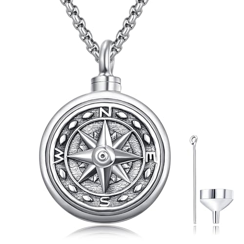 Collier boussole pour cendres en argent 925 de KINGWHYTE pour souvenir funéraire homme femme