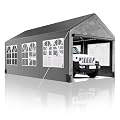 Hipicute 10'x20' Canopy Carport, Heavy Duty Portable Garage with with 4 Load-Bearing Sandbags, Roll Up Mesh Window, Pe Waterproof Canopy Waterproof Uv Resistant Car Port Canopy Tent for Boats, Cars