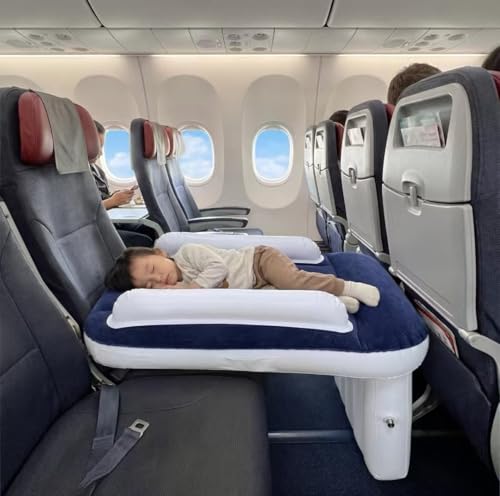 HRTKJ Inflatable Toddler Airplane Bed – Travel Bed for Babies & Kids on Plane Seat, Child Flight Sleep Pad Blowup Air Mattress with Extra Manual Pump by Generic - Used condition - CA$24.69