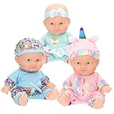 COLORBABY Colorbaby's Set 3 muñecos bebé, miden 20 cm, Cuerpo rígido, Articulado, Incluyen Ropa, con Gorro o Diadema, Juego simbólico para niñas y niños, Desde 2 años (39342)