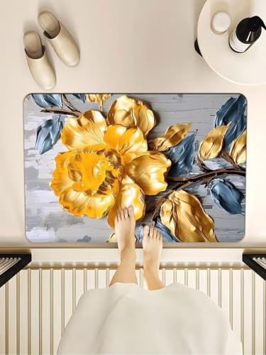 Image of Blairmore Bathroom Mat, Door mat, Rubber Non-Slip Quick Dry Rugs Fit Under Door Super Absorbent Thin Fashion Washable Oval Floor Bath Mat for Bathroom, Bathtub,Shower and Sink (Golden Rose | 4)