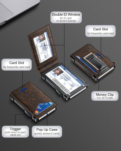 Image of Wallet for Men RFID Wallet with 2 ID Windows & Money Clip, Slim Card Holder