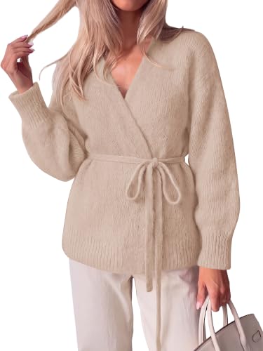 KIRUNDO Womens Trendy Wrap V Neck Tie Open Front Cardigan Cozy Sweaters - image 1